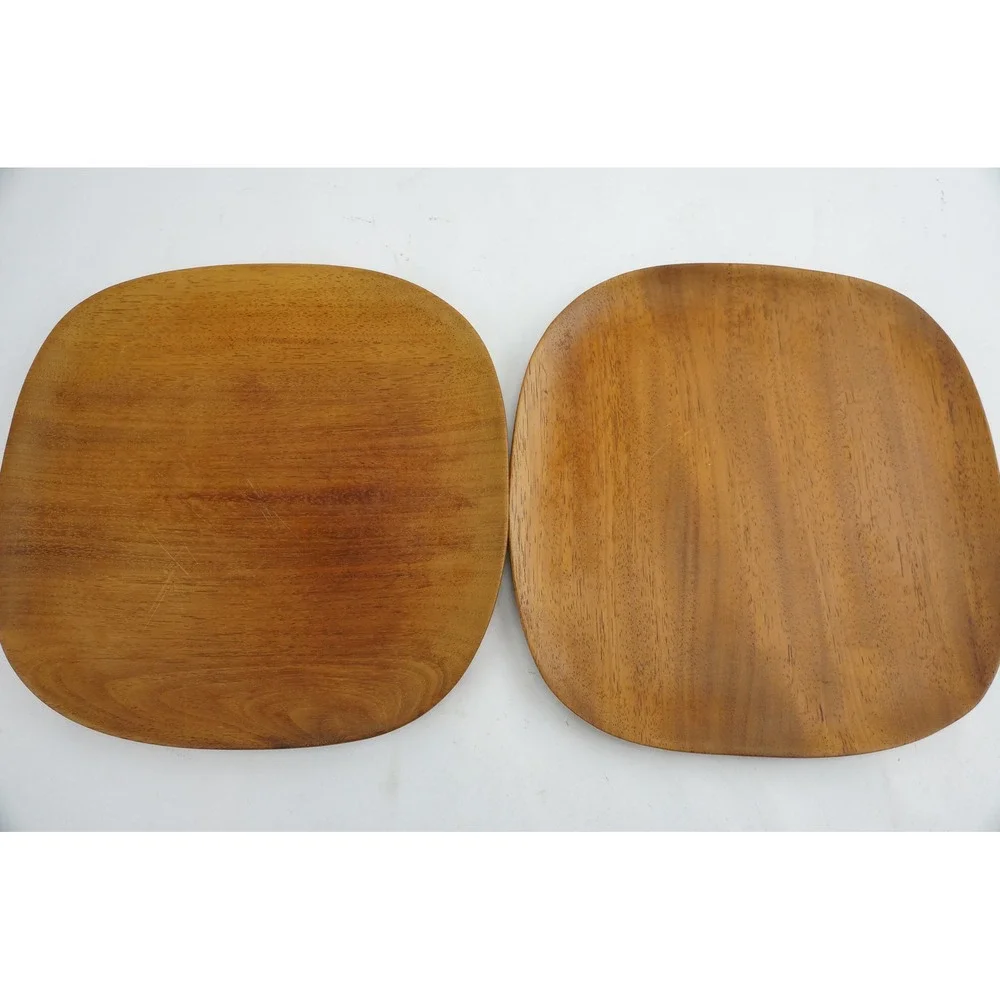 Vintage 60s Pantalcraft Taverneau Wood Dinner Plates Set of 8 Handmade Haiti GC